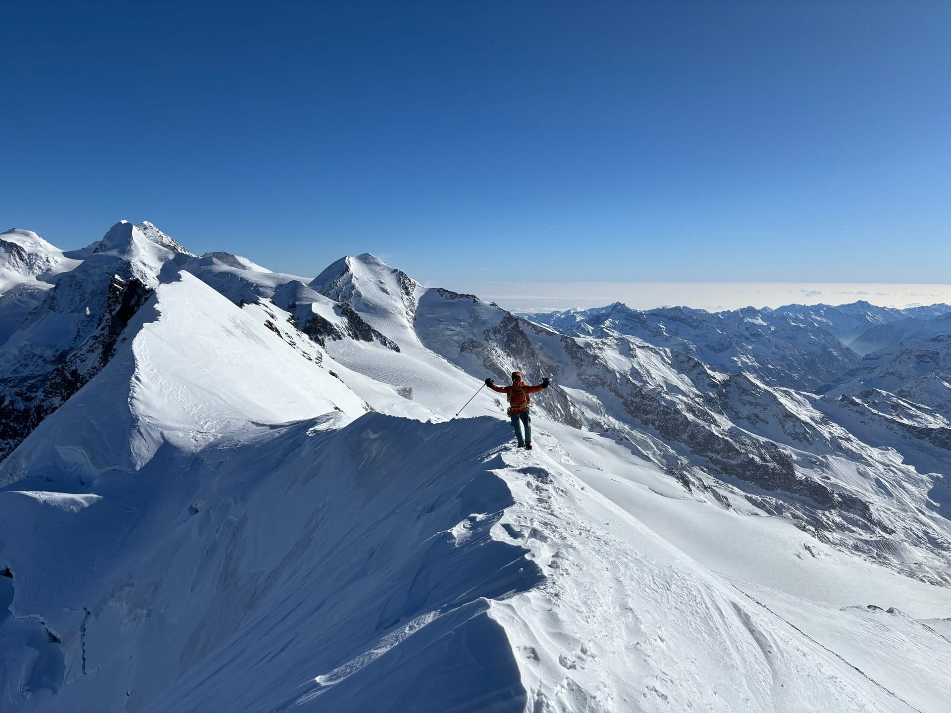 View of Monterosa Massif peaks from Breithorn Summit